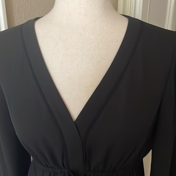 WHBM Empire Waist Tunic Blouse Self Tie Black 6 - Picture 3 of 9
